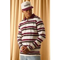Gestreiftes Poloshirt mit Man-Stickerei - Ecru - XL, Ecru von boohooman