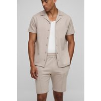 Kurzärmliges Hemd & Shorts - Taupe - S, Taupe von boohooman