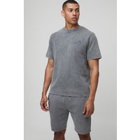 Geripptes T-Shirt mit Man-Stickerei & Shorts - Grau - XS, Grau Geripptes T-Shirt mit Man-Stickerei & Shorts - Grau - XS, Grau von boohooman