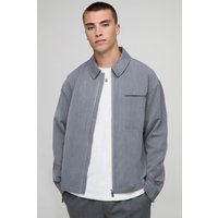 Overshirt mit Reißverschluss und Taschen-Detail - Grau - M, Grau von boohooman