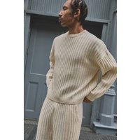 Kastiger gerippter Man Pullover - Ecru - S, Ecru von boohooman