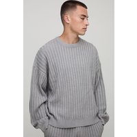 Kastiger gerippter Man Pullover - Grau - S, Grau von boohooman
