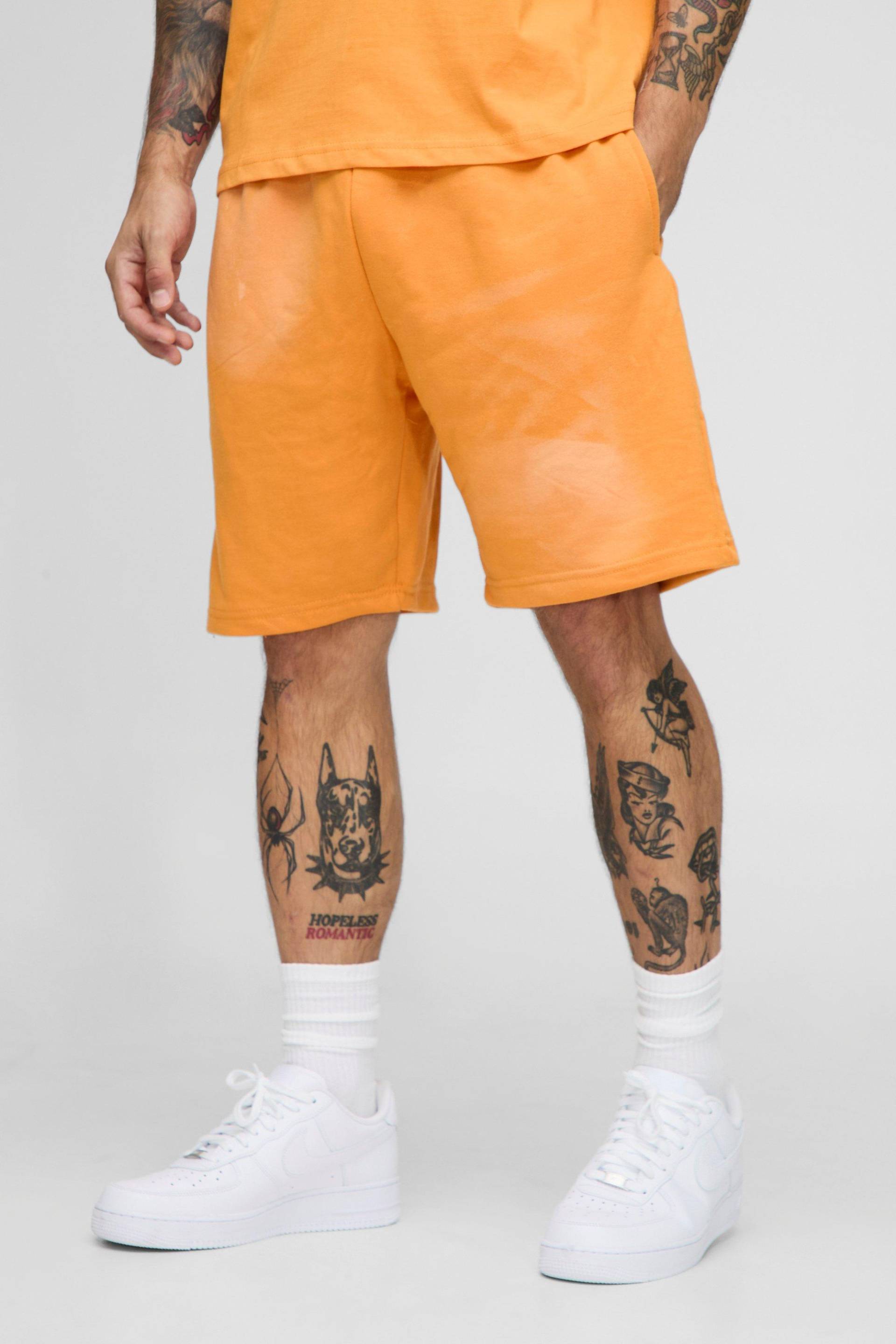 Lockere mittellange Shorts mit Stickerei - Orange - XL, Orange Lockere mittellange Shorts mit Stickerei - Orange - XL, Orange von boohooman