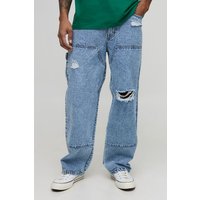 Lockere zerrissene Jeans mit Acid-Waschung - Blau - 30R, Blau von boohooman