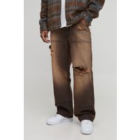 Lockere zerrissene Jeans mit Acid-Waschung - Braun - 36R, Braun von boohooman