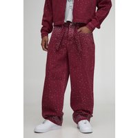 Lockere Jeans mit rotem Strass-Gürtel - 36R, Rot von boohooman