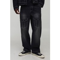 Relaxed Fit Contrast Stitch Washed Black Jeans von boohooman