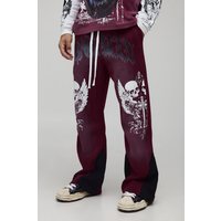 Lockere Jogginghose mit Totenkopf-Print - Rot - M, Rot von boohooman
