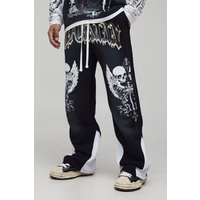Lockere Jogginghose mit Totenkopf-Print - Schwarz - XL, Schwarz von boohooman