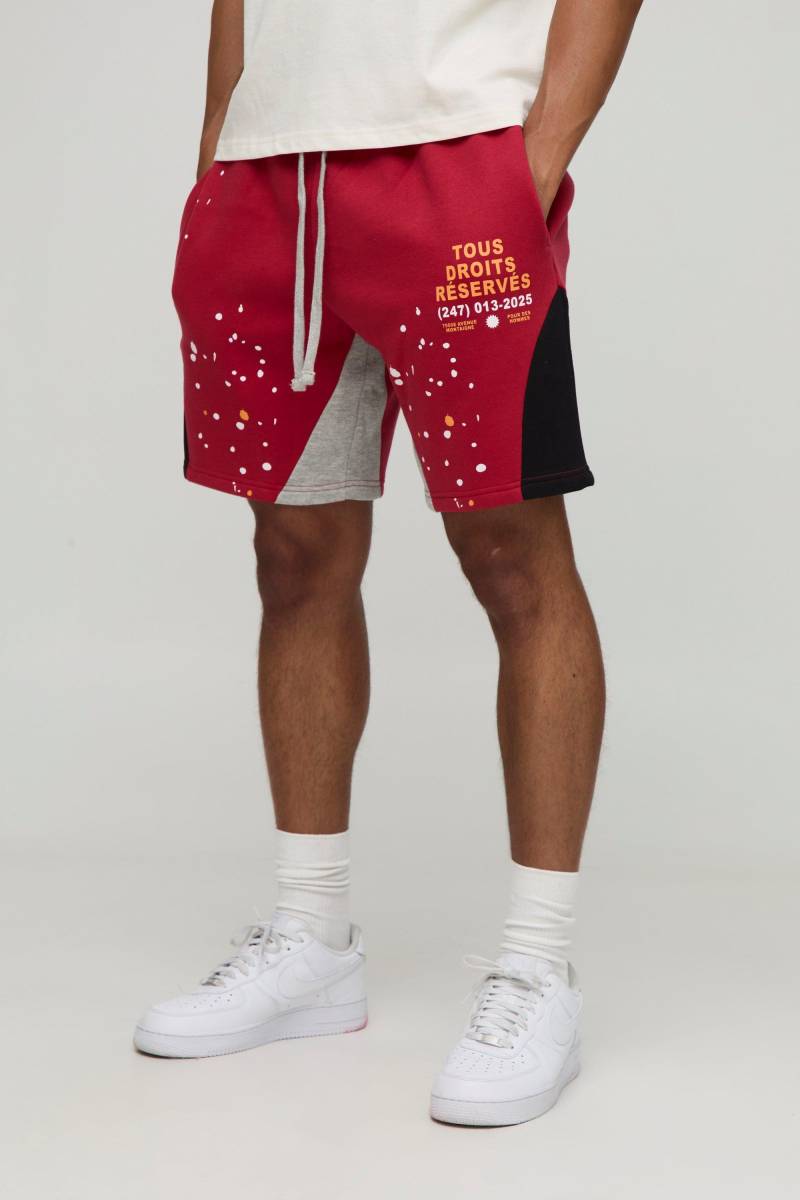 Lockere mittellange Shorts mit Farbspritzern - Rot - XS, Rot von boohooman
