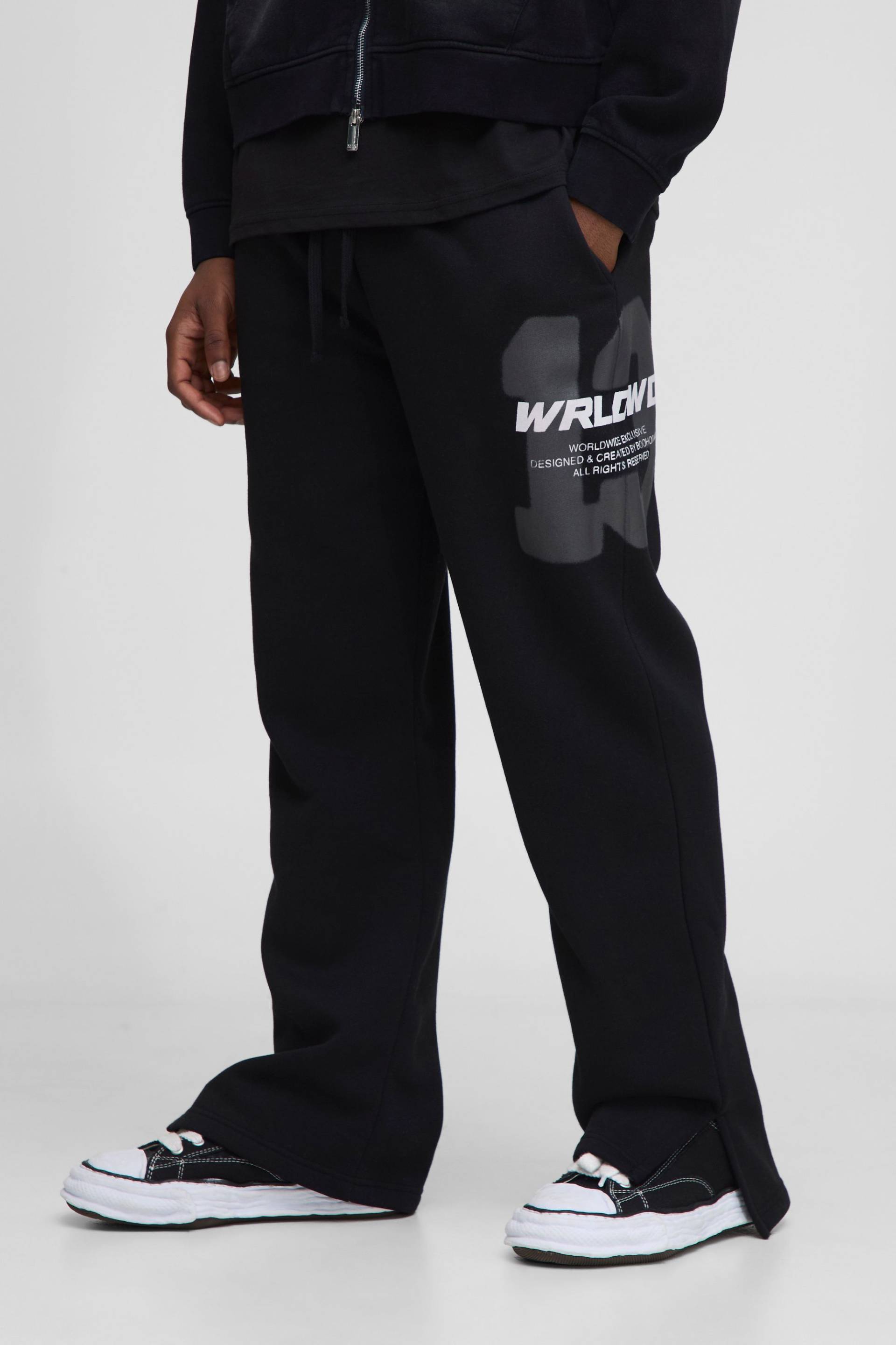 Lockere Worldwide 13 Jogginghose mit geteiltem Saum - Schwarz - S, Schwarz von boohooman