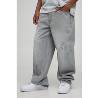 Lockere Jeans mit Blumen-Stickerei - Grau - 30R, Grau von boohooman