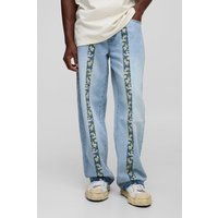 Lockere zerrissene Jeans mit floralem Print - Blau - 36R, Blau von boohooman