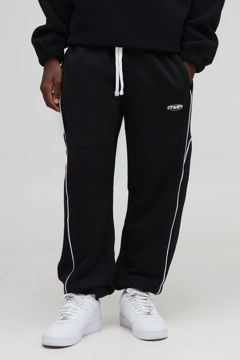 Lockere Man Sport-Jogginghose mit Paspeln - Schwarz - XS, Schwarz von boohooman