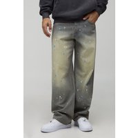 Lockere Jeans mit Farbspritzern - Grün - 28R, Grün von boohooman