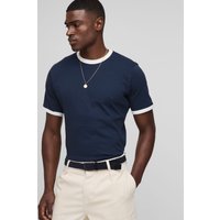 Ringer Rundhals T-Shirt - Blau - S, Blau von boohooman