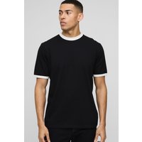 Ringer Rundhals T-Shirt - Schwarz - L, Schwarz von boohooman