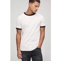 Ringer T-Shirt in Waffeloptik mit Man-Stickerei von boohooman