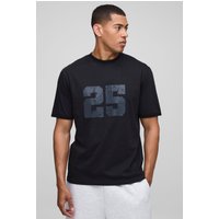 Ringer T-Shirt mit Print - Schwarz - XL, Schwarz von boohooman