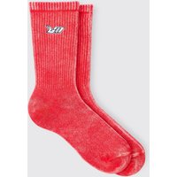 Rote Socken mit Acid-Waschung und Bm-Stickerei von boohooman