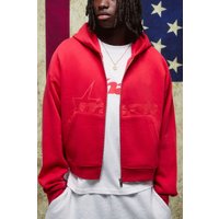 Roter, eingeschleichter Hoodie mit Reißverschluss und M Stern-Print - S, Rot von boohooman