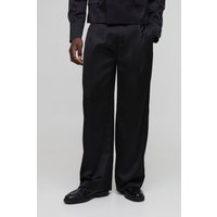 Satin-Hose mit weitem Bein und Bundfalte - Schwarz - 28, Schwarz von boohooman