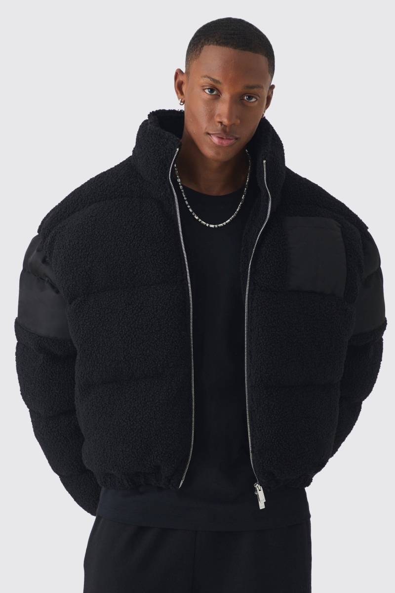 Schwarze Borg & Nylon Steppjacke mit Trichterkragen - XS, Schwarz Schwarze Borg & Nylon Steppjacke mit Trichterkragen - XS, Schwarz von boohooman