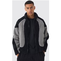 Schwarze Colorblock Borg-Jacke - XS, Schwarz Schwarze Colorblock Borg-Jacke - XS, Schwarz von boohooman