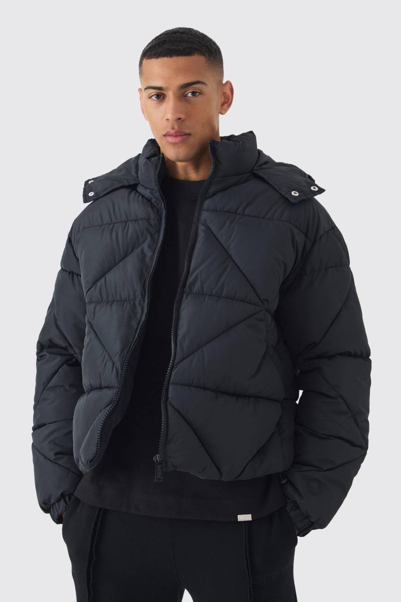 Schwarze Steppjacke mit abstraktem Print - XS, Schwarz Schwarze Steppjacke mit abstraktem Print - XS, Schwarz von boohooman