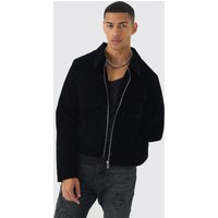 Schwarze Velour Trucker-Jacke - XS, Schwarz Schwarze Velour Trucker-Jacke - XS, Schwarz von boohooman