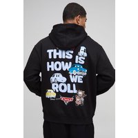 Schwarzer Oversize Hoodie mit Disney Pixar Cars Print - XL, Schwarz von boohooman