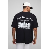 Schwarzes Oversize T-Shirt mit Club De Caviar Print - M, Schwarz von boohooman