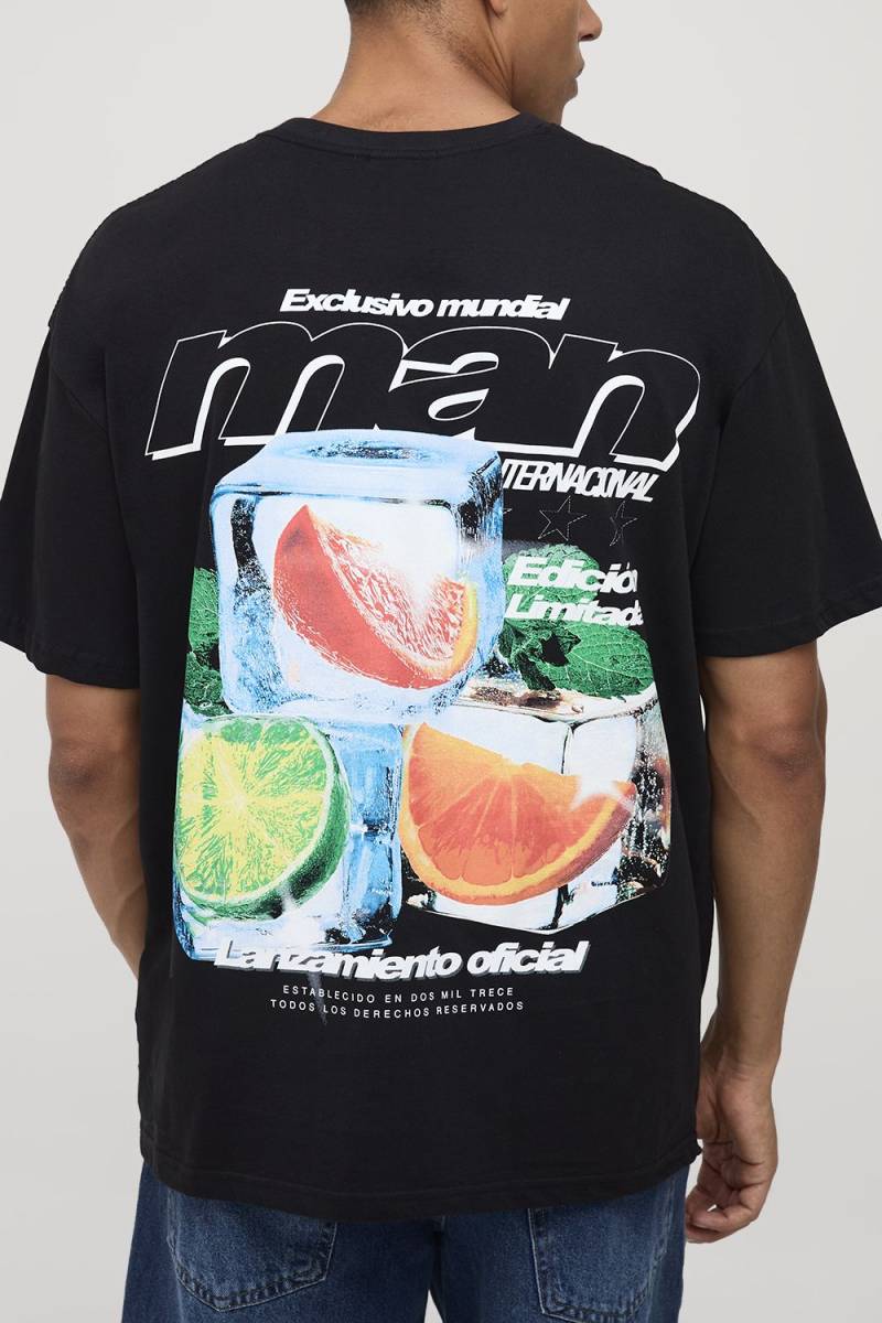 Schwarzes Oversize T-Shirt mit Iced Fruit Print von boohooman