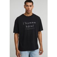 Schwarzes Oversize T-Shirt mit L'Homme Print - XS, Schwarz Schwarzes Oversize T-Shirt mit L'Homme Print - XS, Schwarz von boohooman