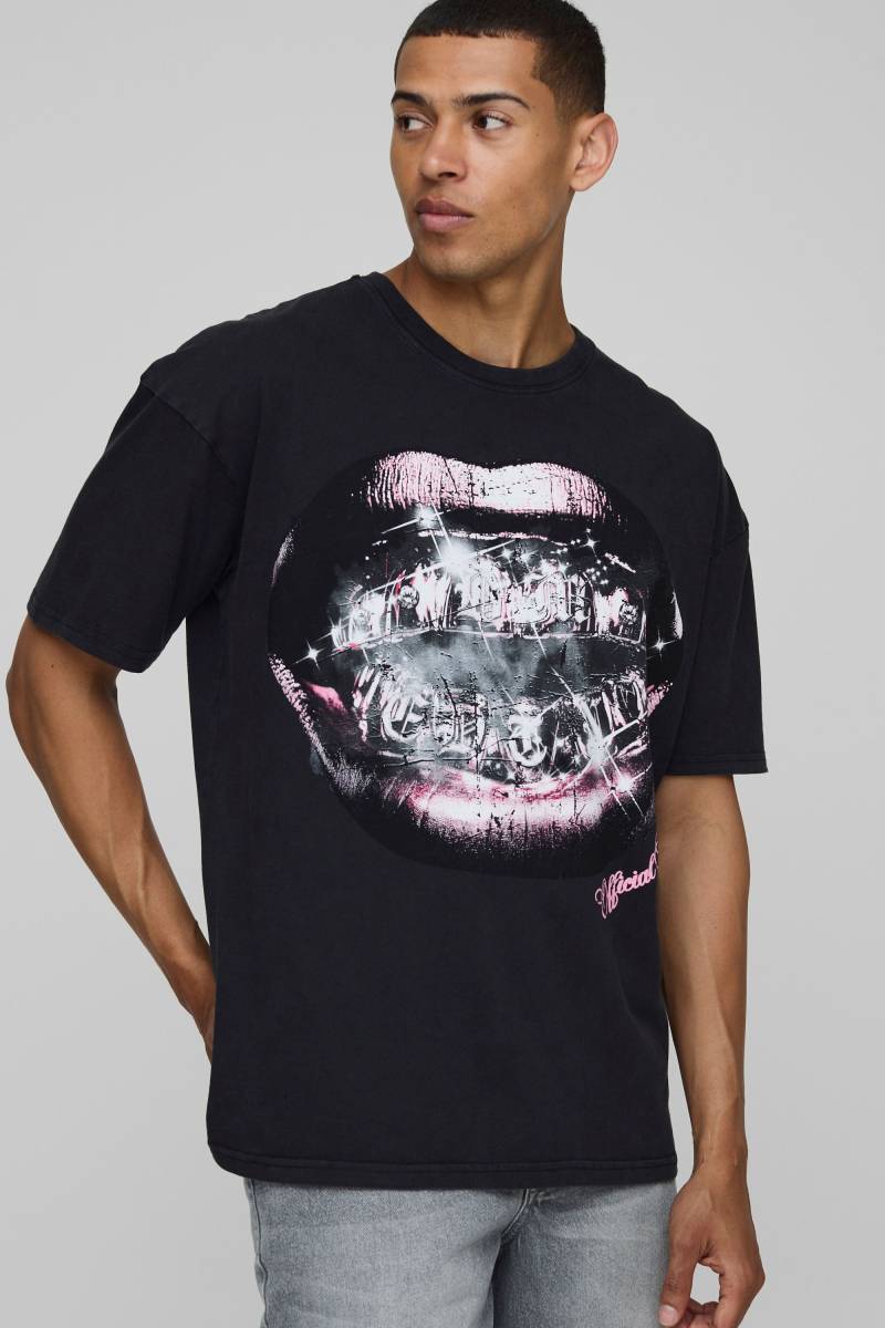 Schwarzes Oversize T-Shirt mit Official Man Lippen-Print - XS, Schwarz Schwarzes Oversize T-Shirt mit Official Man Lippen-Print - XS, Schwarz von boohooman