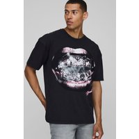 Schwarzes Oversize T-Shirt mit Official Man Lippen-Print - XS, Schwarz Schwarzes Oversize T-Shirt mit Official Man Lippen-Print - XS, Schwarz von boohooman