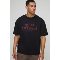 Schwarzes Oversize T-Shirt mit Official Resort Print - L, Schwarz von boohooman