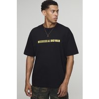 Schwarzes Oversize T-Shirt mit Real Bad Man Slogan - XS, Schwarz von boohooman