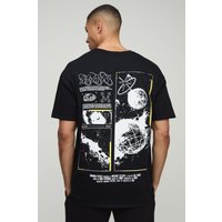 Schwarzes Oversize T-Shirt mit Space-Print von boohooman