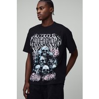 Schwarzes Oversize T-Shirt mit Totenkopf-Print - XS, Schwarz Schwarzes Oversize T-Shirt mit Totenkopf-Print - XS, Schwarz von boohooman