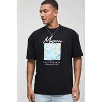 Schwarzes Oversize T-Shirt mit abstraktem Blumenprint - XS, Schwarz von boohooman