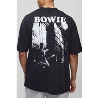 Schwarzes Oversize T-Shirt mit lizenziertem Bowie Print und Acid-Waschung - L, Schwarz von boohooman