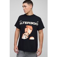 Schwarzes Oversize T-Shirt mit lizenziertem Lisa Kind Print - M, Schwarz von boohooman