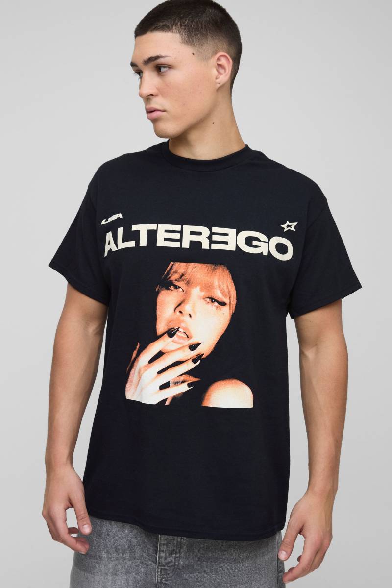 Schwarzes Oversize T-Shirt mit lizenziertem Lisa Kind Print - XS, Schwarz von boohooman