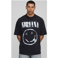 Schwarzes Oversize T-Shirt mit lizenziertem Nirvana-Print - XS, Schwarz von boohooman