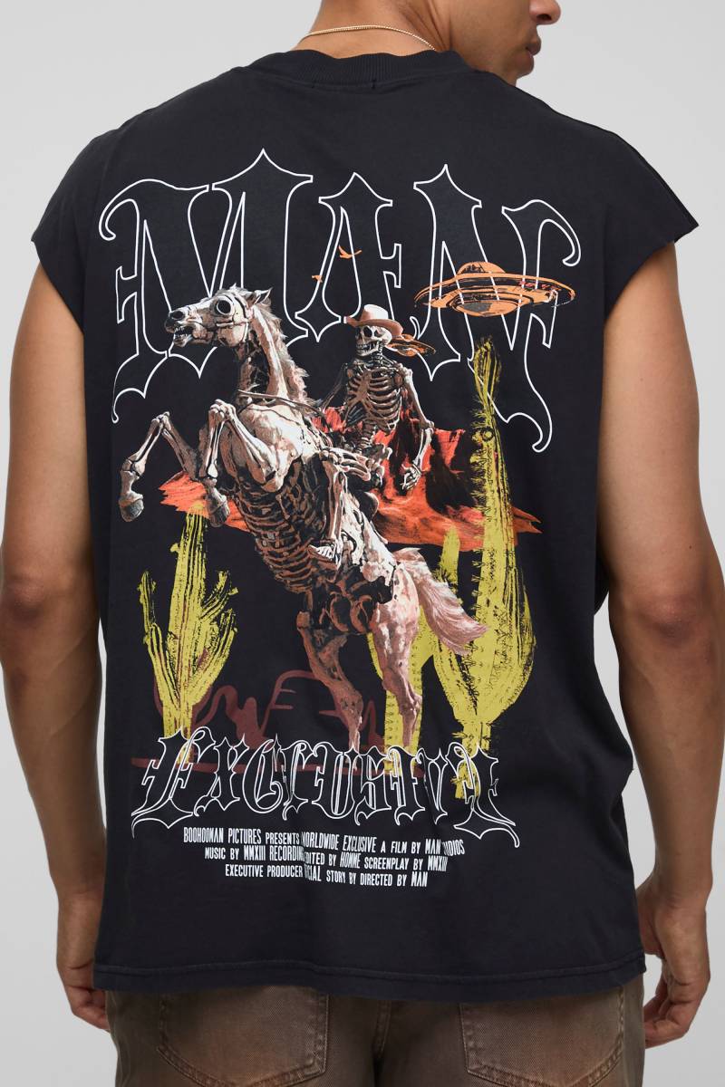 Schwarzes Oversize vesttop mit Western-Print - S, Schwarz von boohooman