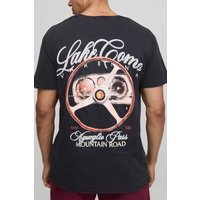 Schwarzes T-Shirt mit Acid-Waschung und Lake Como Print - S, Schwarz von boohooman