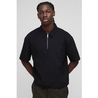Schwarzes kurzärmliges kastiges Oversize Hemd mit Reißverschluss von boohooman