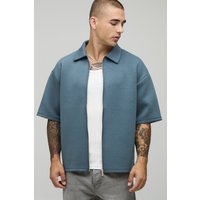 Kurzärmliges Oversize Scuba-Hemd mit Reißverschluss - Blau - M, Blau von boohooman
