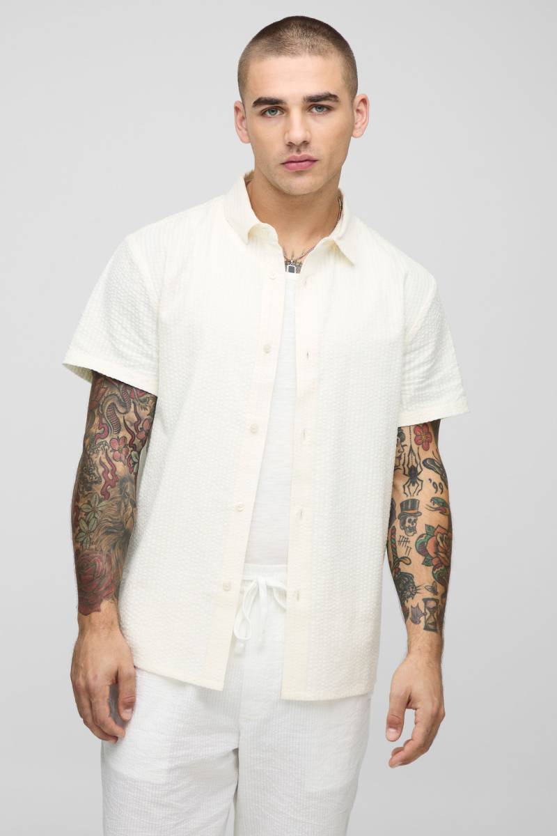Seersucker Hemd - Ecru - XS, Ecru Seersucker Hemd - Ecru - XS, Ecru von boohooman